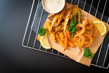 fried mixed vegetable (onions, carrot, baby corn, pumpkin) or tempura - vegetarian food style