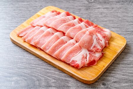 fresh raw pork sirloin slicedの写真素材
