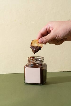 almond butter spread and almond chocolate butter spread jarの写真素材