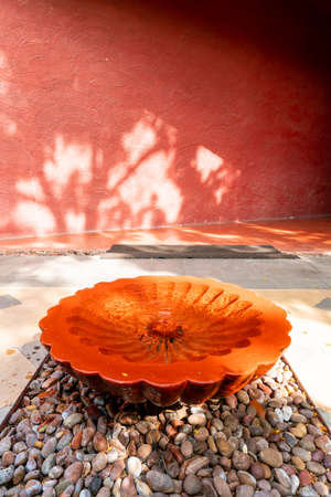 beautiful fountain basin decoration in gardenの写真素材