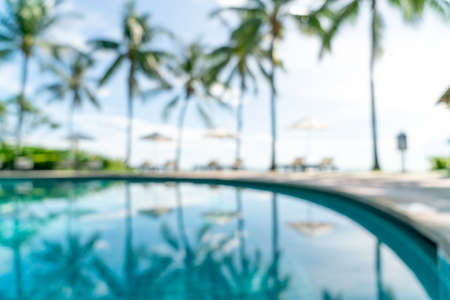 abstract blur bed pool around swimmimg pool in luxury hotel resort for background - Holiday and vacation conceptの写真素材