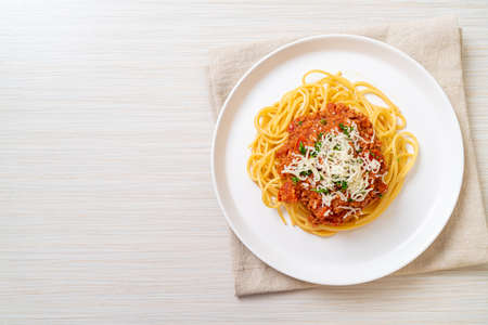spaghetti bolognese pork or spaghetti with minced pork tomato sauce - Italian food styleの写真素材