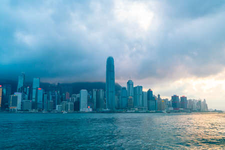 HONG KONG - Feb 20 2019 : Scene of the Victoria Harbour in Hong Kong. Victoria Harbour is the famous attraction place for tourist to visitのeditorial素材