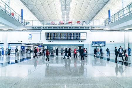 HONG KONG, CHINA - FEB 20 2019 : Arrival Hall in Hong Kong International Airport. It handles more than 70 million passengers per yearのeditorial素材