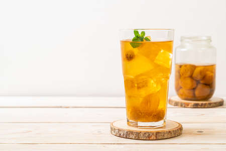 Chinese plum juice with ice and mintの写真素材