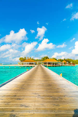tropical Maldives resort hotel and island with beach and sea for holiday vacation concept - boost up color processing styleのeditorial素材