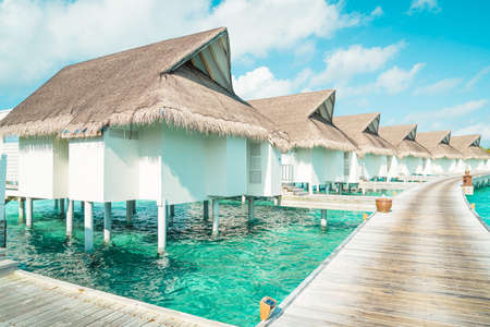 tropical Maldives resort hotel and island with beach and sea for holiday vacation concept - boost up color processing styleのeditorial素材