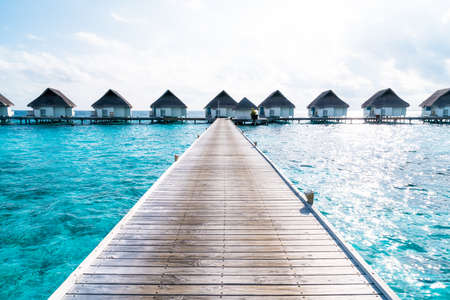 tropical Maldives resort hotel and island with beach and sea for holiday vacation concept - boost up color processing styleのeditorial素材