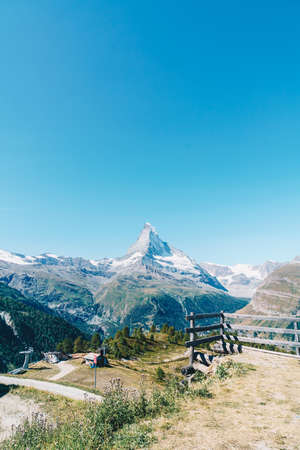 Beautiful mountain landscape with views of the Matterhorn peak in Zermatt, Switzerland.の写真素材