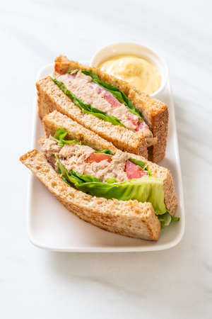 Homemade Tuna Sandwich with Tomatoes and Lettuceの写真素材