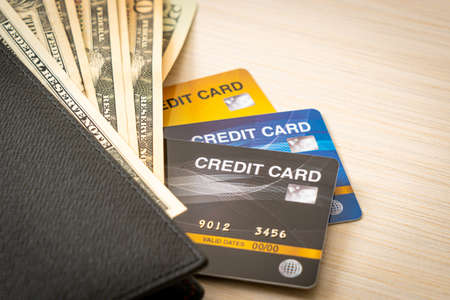 wallet with money and credit card - Economy and finance concept