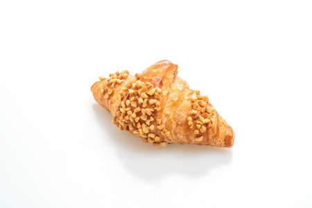 fresh croissant with peanut isolated on white backgroundの写真素材