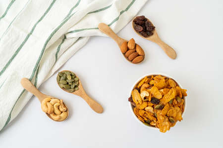 Grains cornflakes (Cashew nut, Almond, Pumpkin seeds and Sunflower seed) - healthy multigrain foodの写真素材