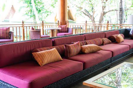 beautiful pillow on empty sofaの写真素材