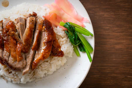 Barbecue roasted duck on riceの写真素材