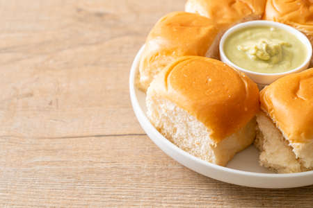 Bread with Thai Pandan Custard  on plate