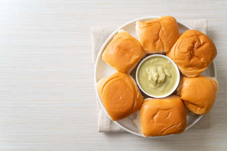Bread with Thai Pandan Custard  on plate