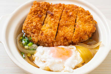 Japanese fried pork cutlet (katsudon) with onion soup and egg - Asian food styleの写真素材