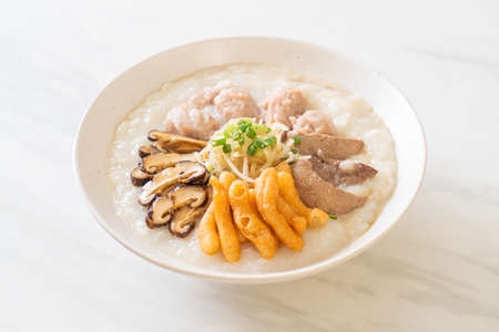 Pork Congee or Porridge with Pork bowlの写真素材