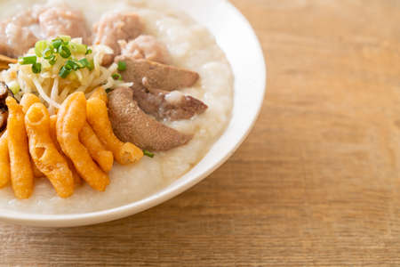 Pork Congee or Porridge with Pork bowlの写真素材