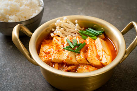 âKimchi Jjigaeâ or Kimchi Soup with Soft Tofu or Korean Kimchi Stew  - Korean Food Traditional Styleの写真素材