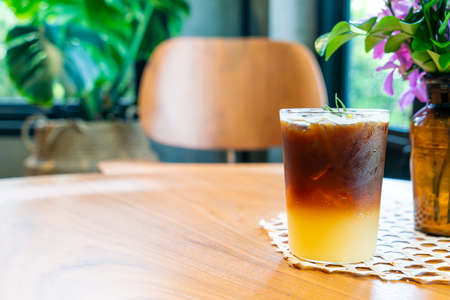yuzu orange coffee glass in coffee shop cafe restaurant