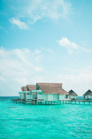 tropical Maldives resort hotel and island with beach and sea for holiday vacation concept - boost up color processing styleのeditorial素材