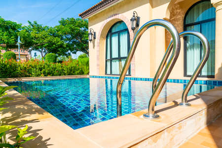 stainless handrails stair in swimming poolのeditorial素材