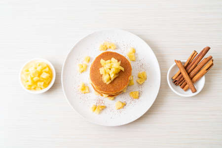 apple pancake or apple crepe with cinnamon powderの写真素材
