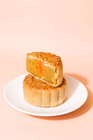 Chinese moon cake durian and egg yolk flavour for Mid-Autumn Festival
