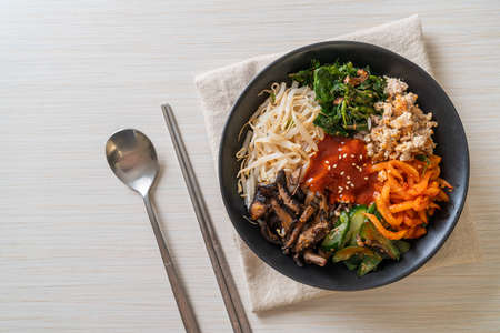 Bibimbap, Korean spicy salad with rice bowl - traditionally Korean food styleの写真素材