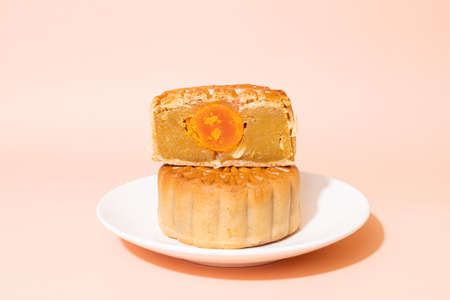 Chinese moon cake durian and egg yolk flavour for Mid-Autumn Festivalの写真素材