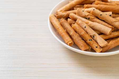 crispy coconut roll - a type of rolled wafer, a traditional dessert in Thailand