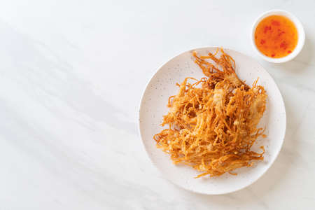 Fried Enoki Mushroom or Golden Needle Mushroom - vegan and vegetarian food styleの写真素材