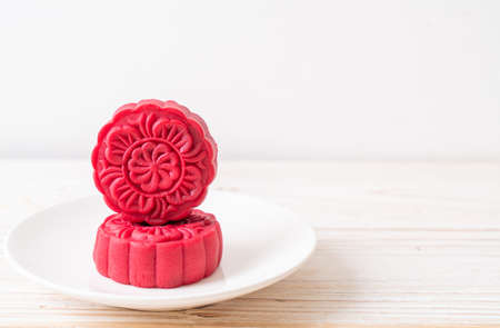 moon cake red velvet flavour for Mid-Autumn Festivalの写真素材