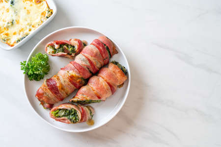 baked bacon roll stuffed spinach and cheese
