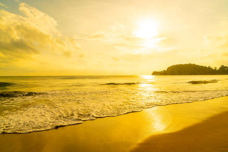 beautiful and empty beach sea at sunrise or sunset timeの写真素材