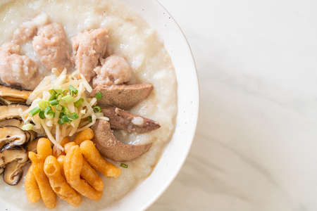 Pork Congee or Porridge with Pork bowlの写真素材