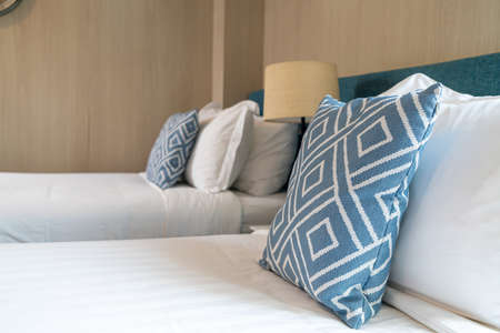 beautiful pillow on bed decoration room interiorの写真素材