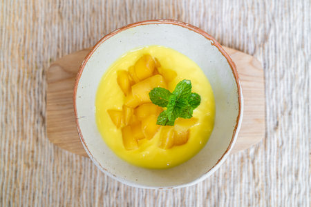 fresh mango with yoghurt bowlの写真素材
