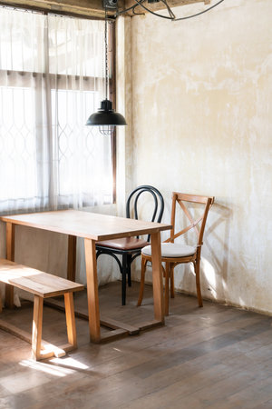 empty table and chair in coffee shop cafe and restaurantの写真素材
