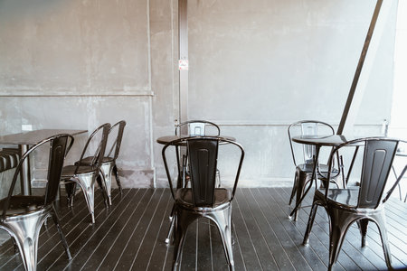 empty table and chair in coffee shop cafe and restaurantの写真素材