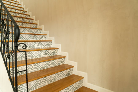 beautiful stair step with black handrailの写真素材