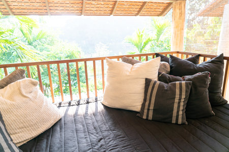 pillow decorate on sofa on balcony terraceの写真素材