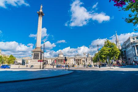 LONDON - UK, TRAFALGAR SQUARE, SEP 1, 2019. Trafalgar Square is a public space and tourist attraction in central London.のeditorial素材