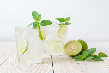 iced lime soda with mint - refreshing drinkの写真素材