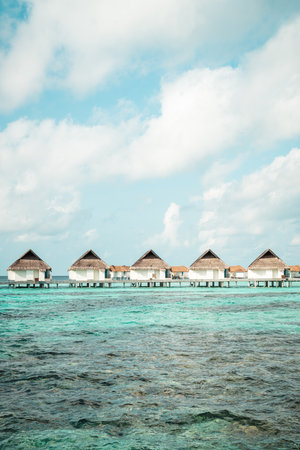 tropical Maldives resort hotel and island with beach and sea for holiday vacation concept - boost up color processing styleのeditorial素材