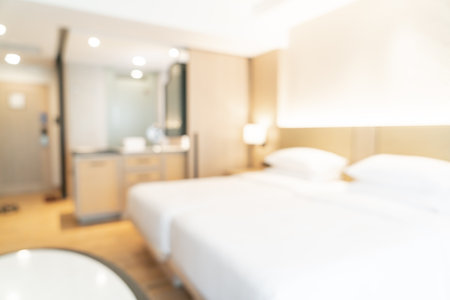 abstract blur and defocused hotel resort bedroom for backgroundの写真素材