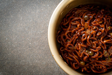 Korean black spaghetti or instant noodle with roasted chajung soybean sauce (chapagetti) - Korean food styleの写真素材