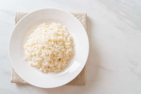 cooked Thai jasmine white rice on plateの写真素材